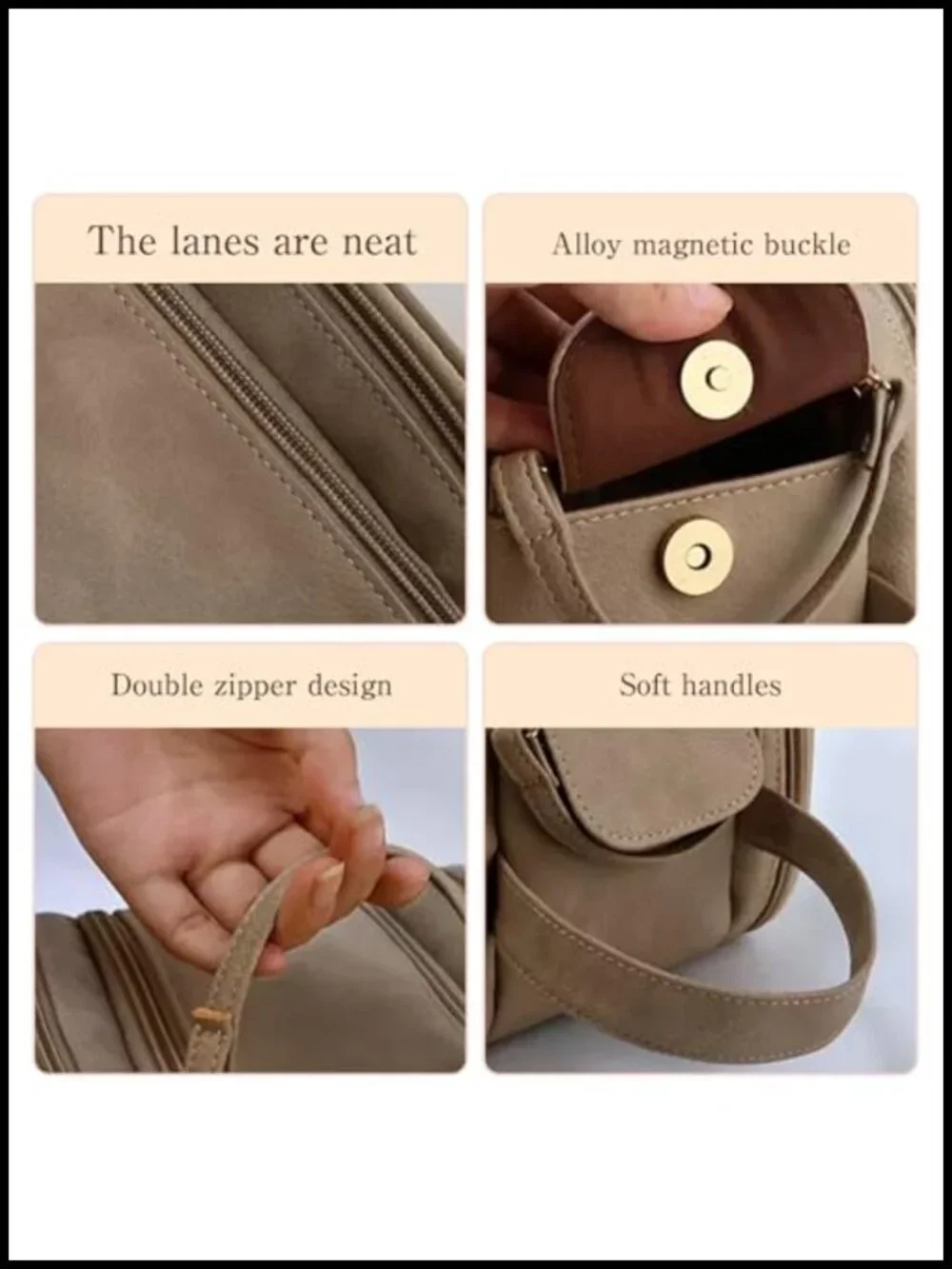 3-Layer Large Capacity PU Cosmetic Toiletry Bag with Double Zippers & Wide
